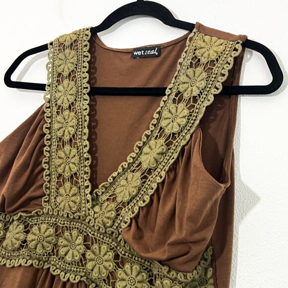 Vintage Wet Seal Top Y2K Womens L Fairy Grunge Boho Crochet Tank 90s Babydoll - Picture 4 of 6